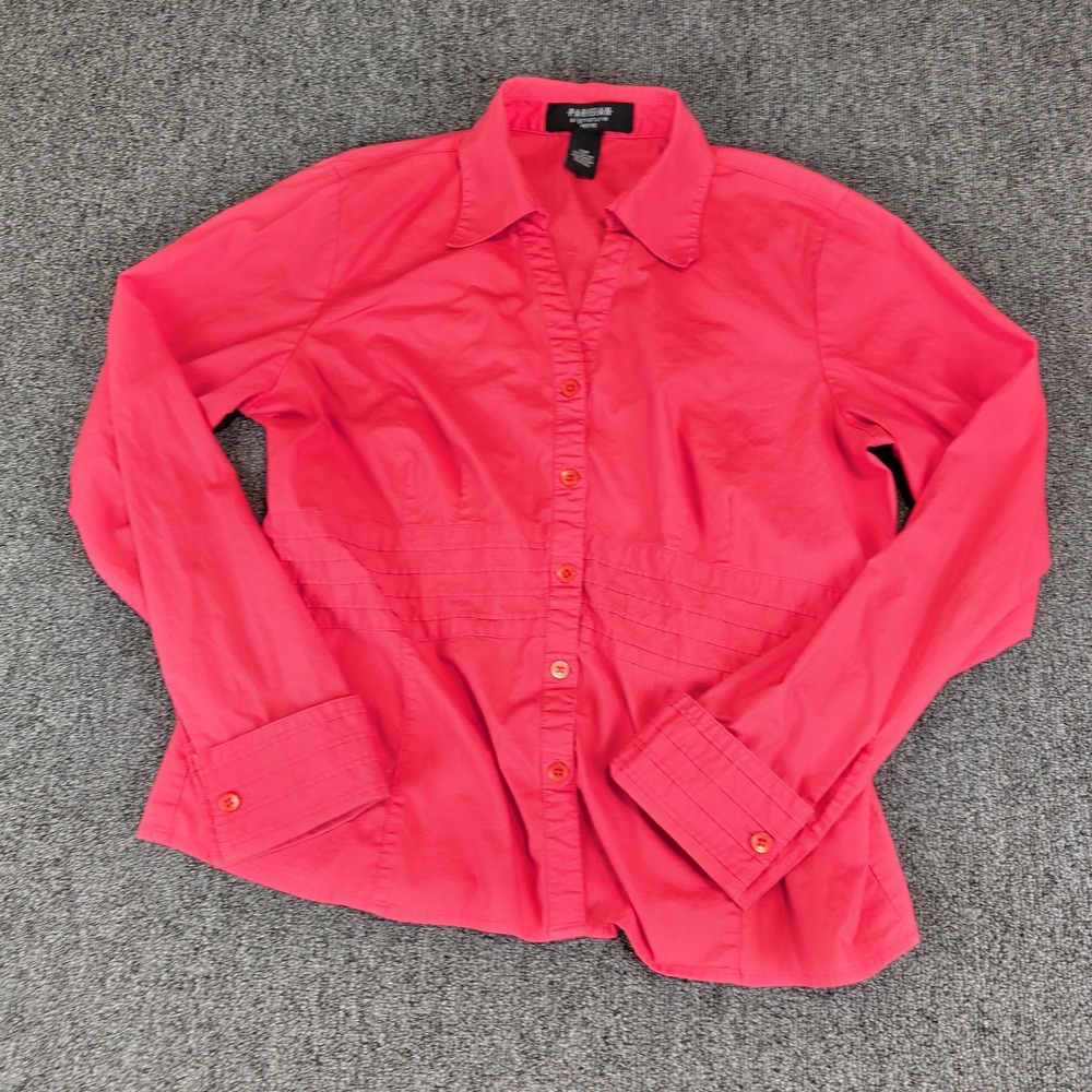 Parisian Womens Button Down Shirt 12P Cotton Pink Pleated Waist Career Blouse 12